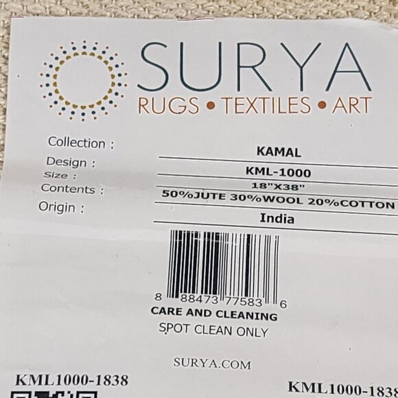 Surya Black Tan Stripe Jute Wool Cotton Kamal KML-1000 18"x38" Hanging Wall Art - Picture 13 of 16